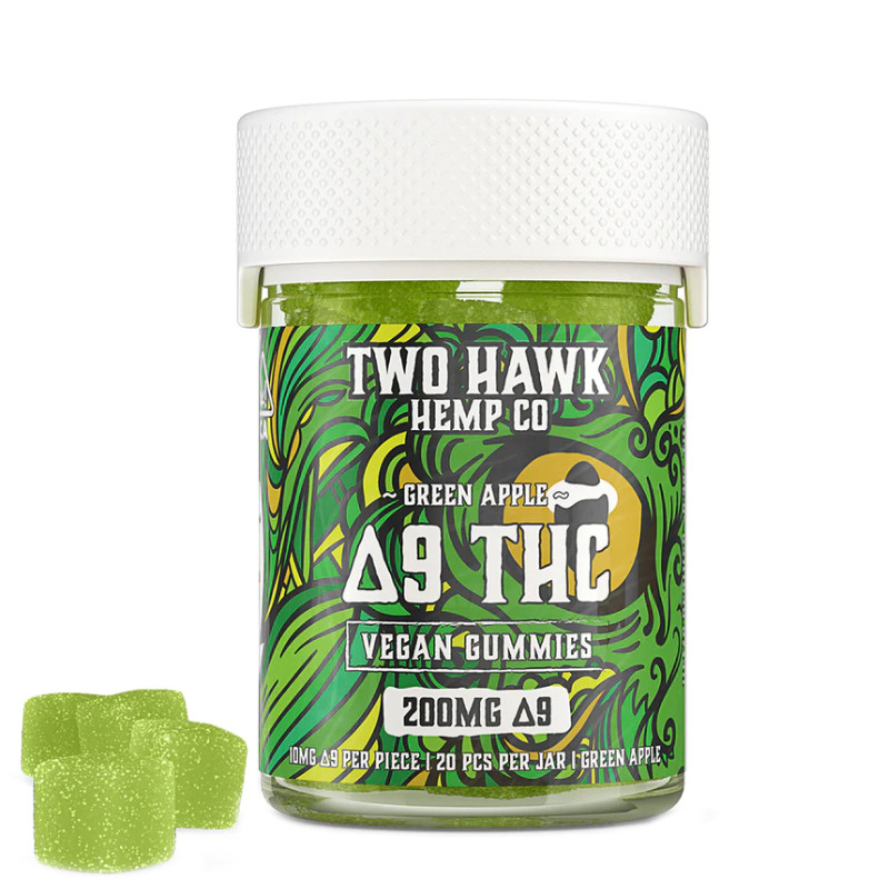 Two Hawk Hemp - Delta 9 Edible - Vegan Gummies - Green Apple - 10mg - 20 Count Bottle Two Hawk Hemp - Delta 9 Edible - Vegan Gummies - Green Apple - 10mg - 20 Count Bottle
