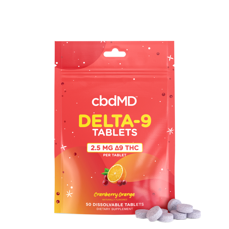 Dissolvable Delta 9 THC Tablets Cranberry Orange cbdMD